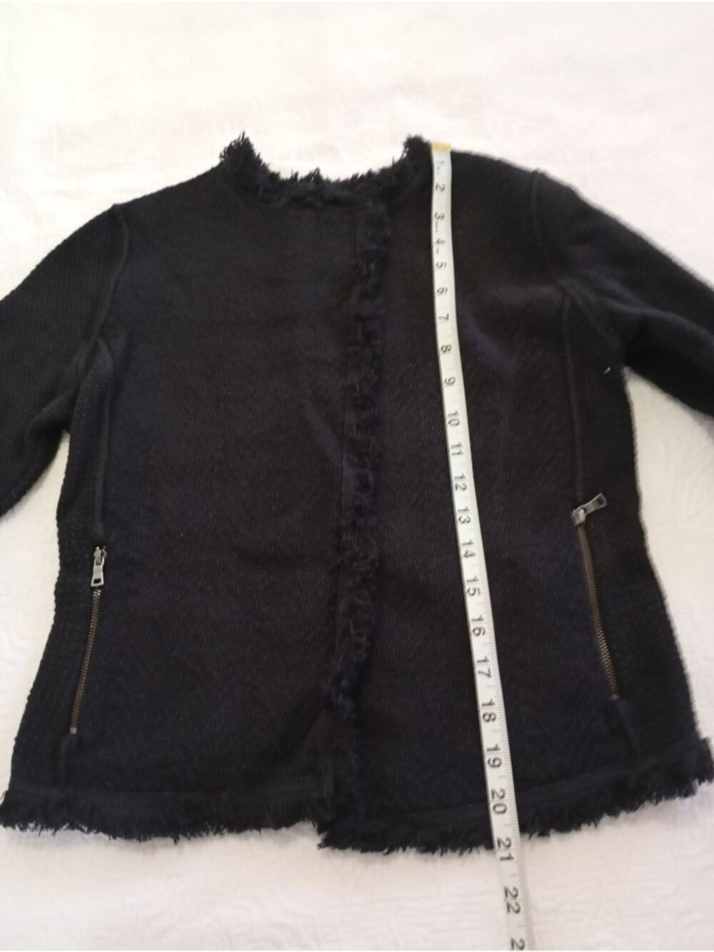 Nic+Zoe Black Fringed Open Front Jacket XS Womens Casual Textured Blazer - Picture 11 of 12